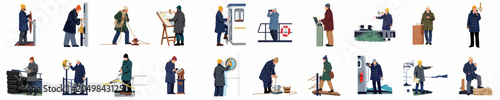 Foto Set of maritime characters and ship crew illustrations depicting various nautical tasks and duties in a flat vector style