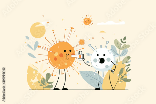 CAR-T Cell Locking onto a Cancer Cell in a Minimalist Vector Illustration