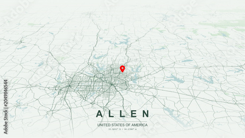 Foto Modern minimalist vector map of Allen, Texas, USA