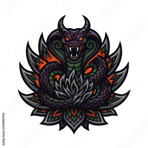 Horned Cobra Snake Lotus Esports Mascot Logo Design