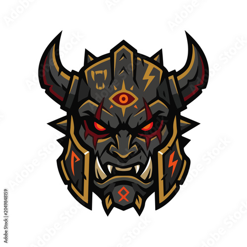horned oni barbarian warrior mask esports mascot logo vector template
