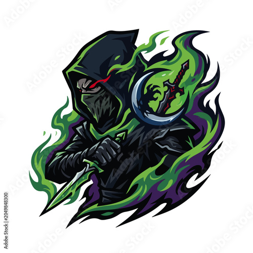Hooded Dark Ninja Assassin Esports Mascot Vector Logo Design