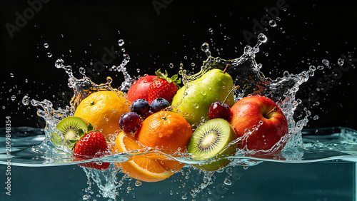 Fresh Fruits with Water Splash