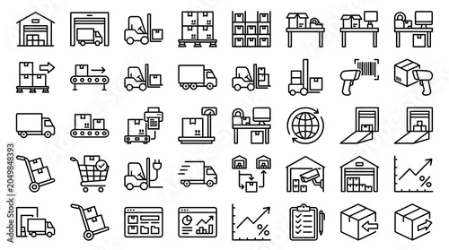 Canvas Print Logistics and warehouse line icon set, 40 delivery and distribution vector icons