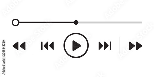 Music player interface collection with progress bar play button forward rewind and seek navigation controls.