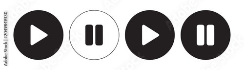 Canvastavla Set of play and pause icon in black circle shapes with outline, isolated on a transparent background