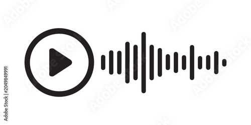 Bild auf Leinwand Audio player interface with play button and sound wave visualization on transparent background for music apps