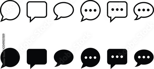 Set of Speech Bubbles and Chat Icons in Outline and Solid Styles