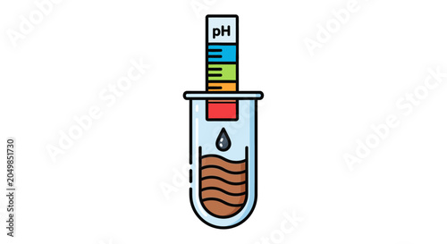 Photos Soil pH test in beaker laboratory.