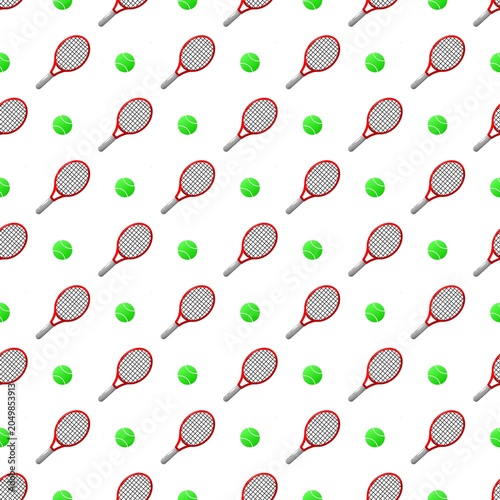 Tennis Racket and Ball Seamless Pattern. Tennis Sports Repeating Background. Tennis Equipment Pattern Design