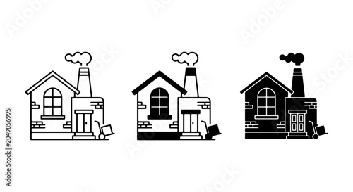 Quadro su tela Industrial Factory Building Icons, Vintage Manufacturing Plant Vector Set, Retro