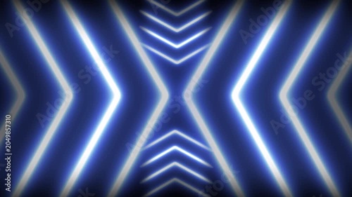 Futuristic Blue Neon Arrow Animation with Symmetrical Glowing Light Lines
