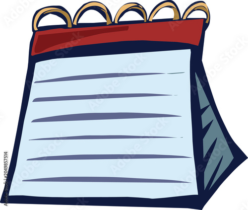Spiral desktop calendar notebook vector illustration with blank white pages.
