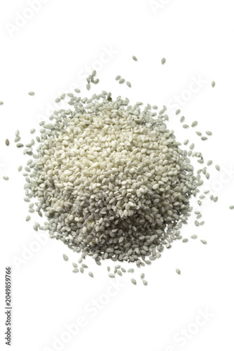 Pile of white sesame seeds top view
