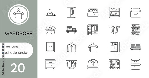A set of linear vector icons for wardrobe and storage
