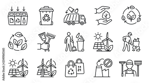 Schilderij op canvas Set of Outline Icons Representing Recycling and Environmental Conservation