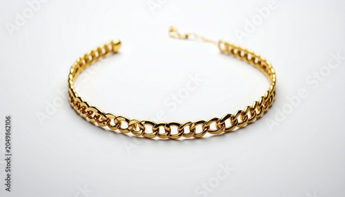 Gold Chain Bracelet on White Background.