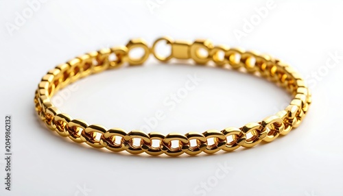 Gold Chain Bracelet on White Background.