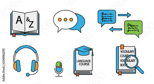 Tableau sur toile Language learning education concept icons.