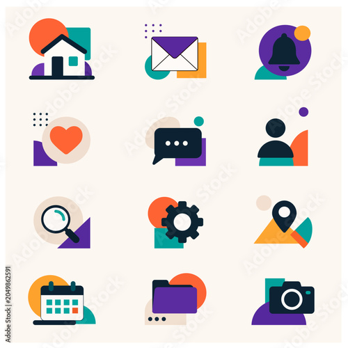 Modern Flat UI Icons Collection – Home, Mail, Notification, Chat, User and Settings Vector Set