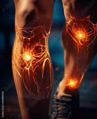 Medical concept, man suffering with knee painful - skeleton x-ray.