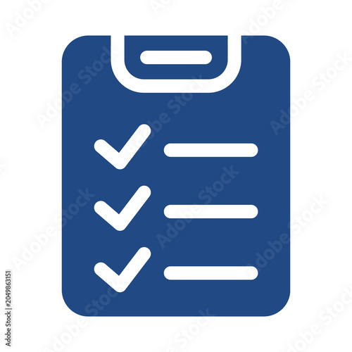 Blue clipboard icon with checklist isolated on transparent background