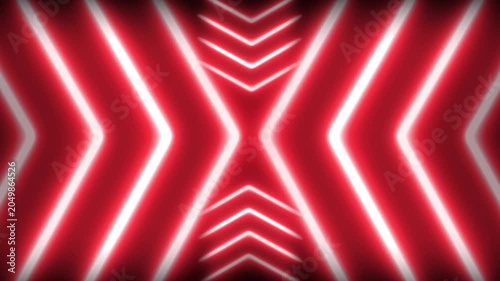 Shimmering Luminous Red Neon Arrow Animation with Symmetrical Glowing Laser Lines
