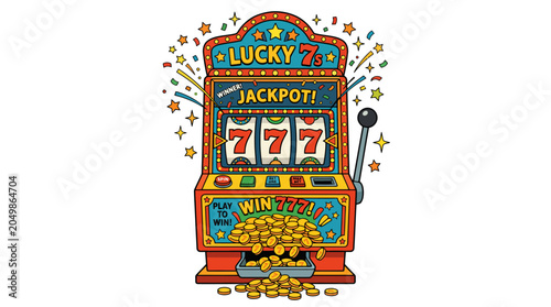 Fotografía Lucky sevens slot machine jackpot payout with coins