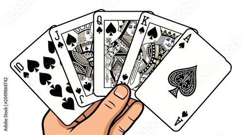 Принти на полотні Hand holds royal flush poker hand spades spades