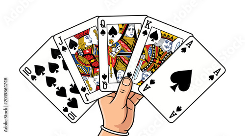 Schilderij op canvas Hand holding a royal flush poker hand spades
