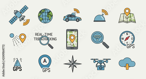 Cuadro en lienzo GPS Navigation System Icons Set.