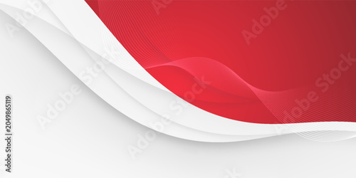 Abstract red and white wavy background with dynamic flowing lines. Vector illustration
