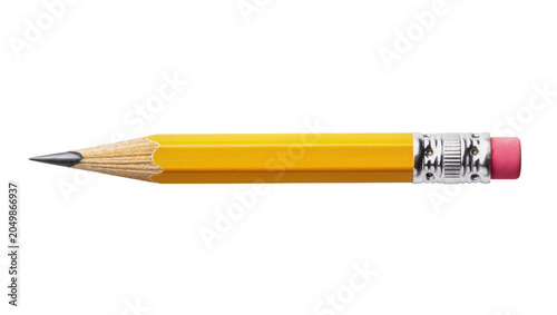 Foto Sharp yellow graphite pencil with pink eraser, isolated on transparent backgroun