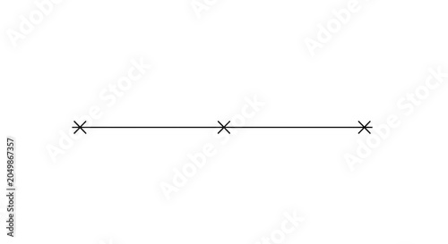 Horizontal line segment with three evenly spaced points marked by crosses