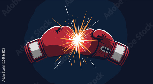 Two red boxing gloves colliding in a powerful punch with a bright starburst effect on a dark background.