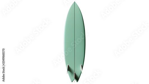 Photography Teal surfboard with twin fins, isolated on transparent background