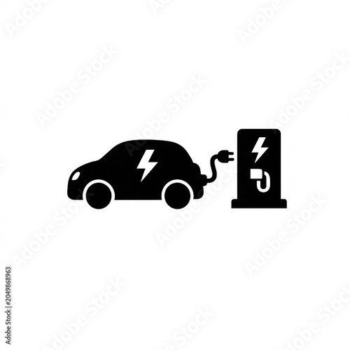 Electric Vehicle Charging Icon Black Silhouette On White Background station