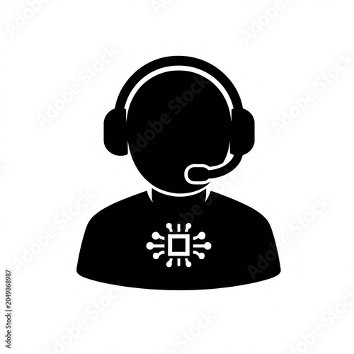Ai Assistant Icon Silhouette Of Person With Headset And Digital Brain
