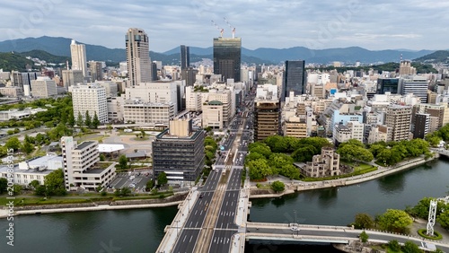 Canvas Print Aerial View of Hiroshima Atomic Bomb Dome and Downtown Cityscape in Hiroshima Ja