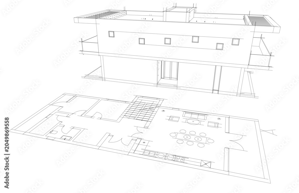 Fototapeta premium house building sketch architecture 3d illustration