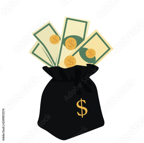 Money Black Bag. cash sack moneybag with dollar sign and coins