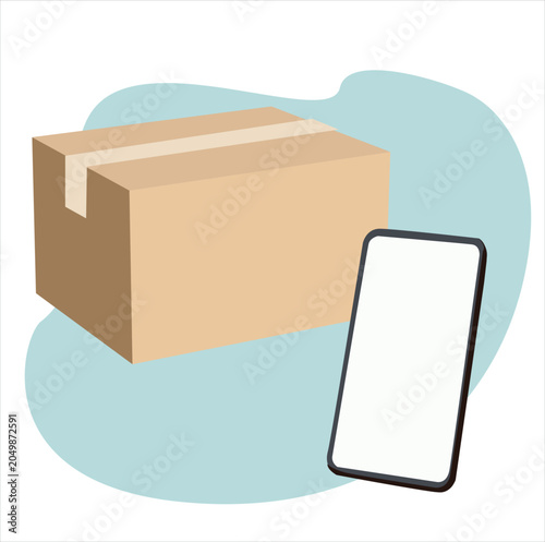 packages and cellphones. Parcel delivery tracking on cellphone or mobile phone vector,