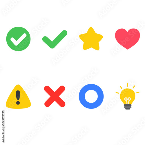 Colorful checkmark and symbol icons in a grid