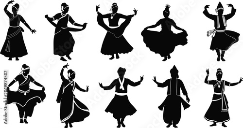 Foto Collection of traditional Indian folk dance silhouettes showcasing cultural cost