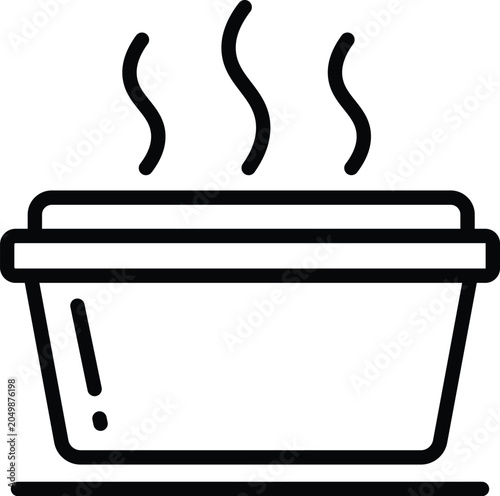 Foto Black outline of steaming pot with lid, emitting vapor, cooking container
