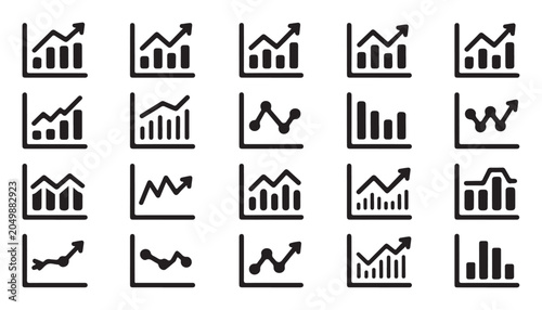 Set of graphs and charts vector line icons, modern pictogram collection, financial and business.