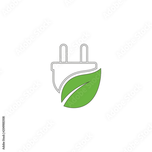 Green leaf and electric plug icon on white background