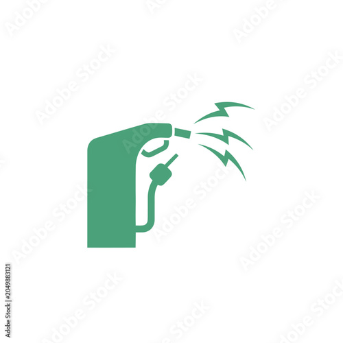 Green fuel pump nozzle emitting electric lightning bolts icon