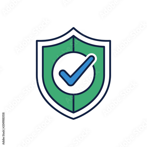 Green security shield icon with blue checkmark verification symbol