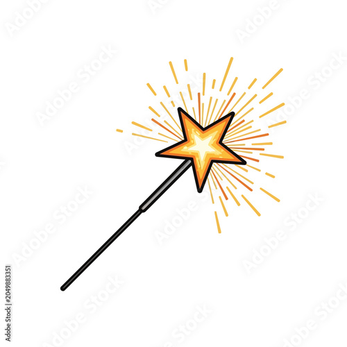 Hand drawn magic wand with glowing yellow star tip